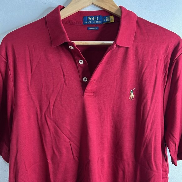 Polo Ralph Lauren Polo Shirt Mens Large Red Classic Fit Embroidered Flesh Pony - Picture 2 of 10